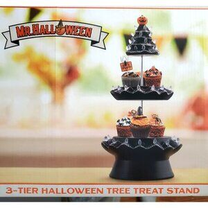 New Mr Halloween Cupcake Stand Black Christmas Tree Ceramic 3 Tier Pumpkin Treat